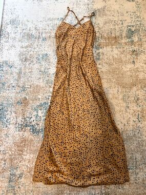 Boohoo Mustard Slip Maxi Dress with Black Spot Print